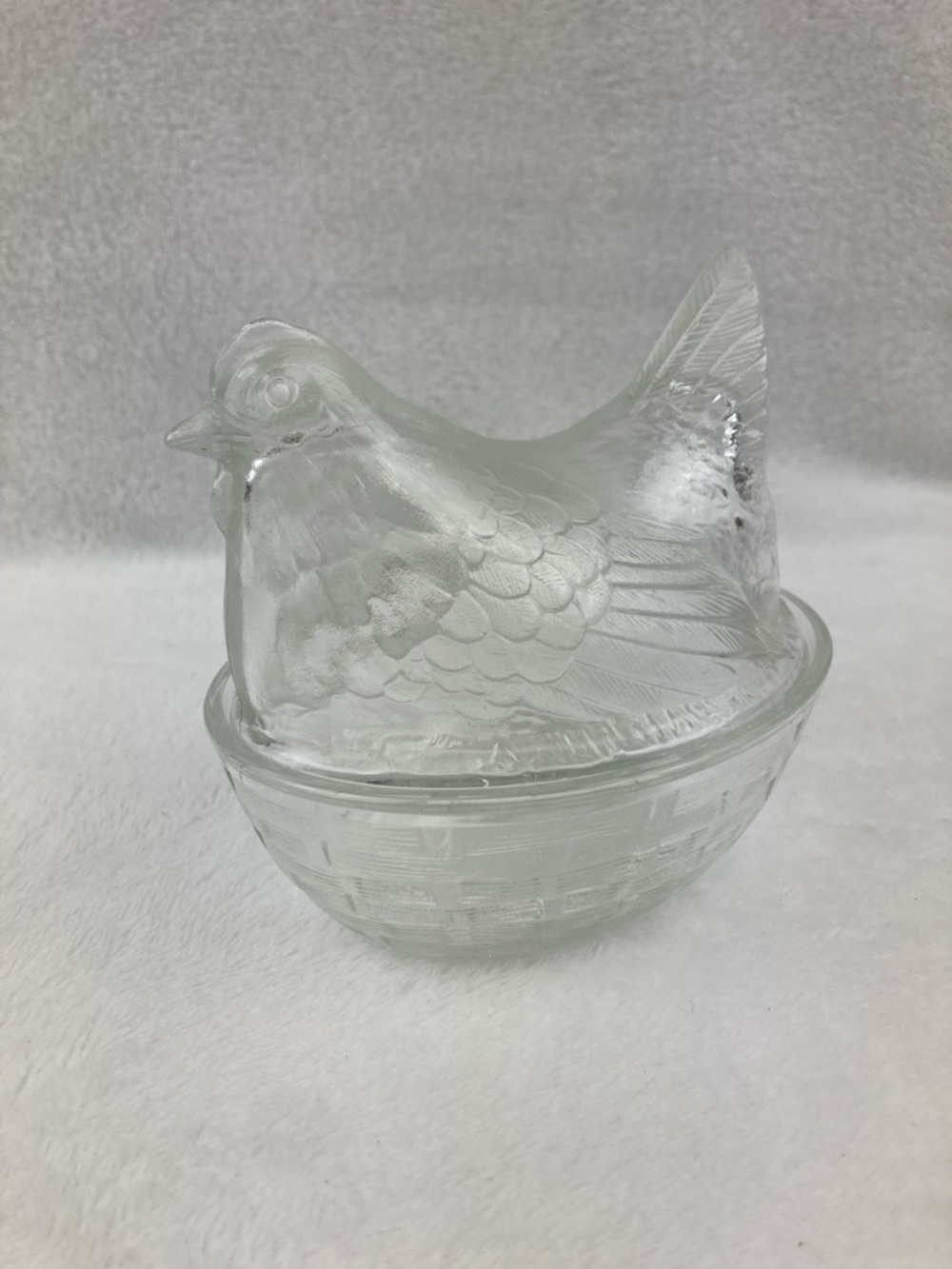 VTG Luminarc Clear Glass Hen on Nest Candy Dish 5.5” France